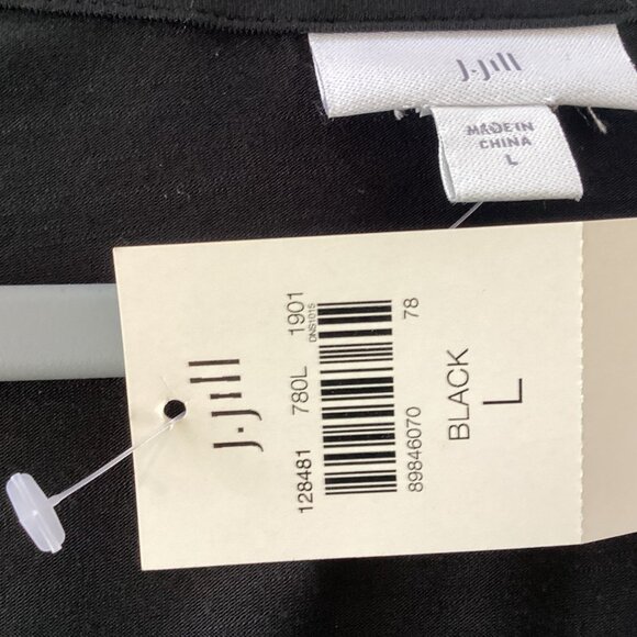 NWT J.Jill Black Midi Dress Size L Stretchy Knit Rayon Crossover Casual Surplice - Picture 3 of 12